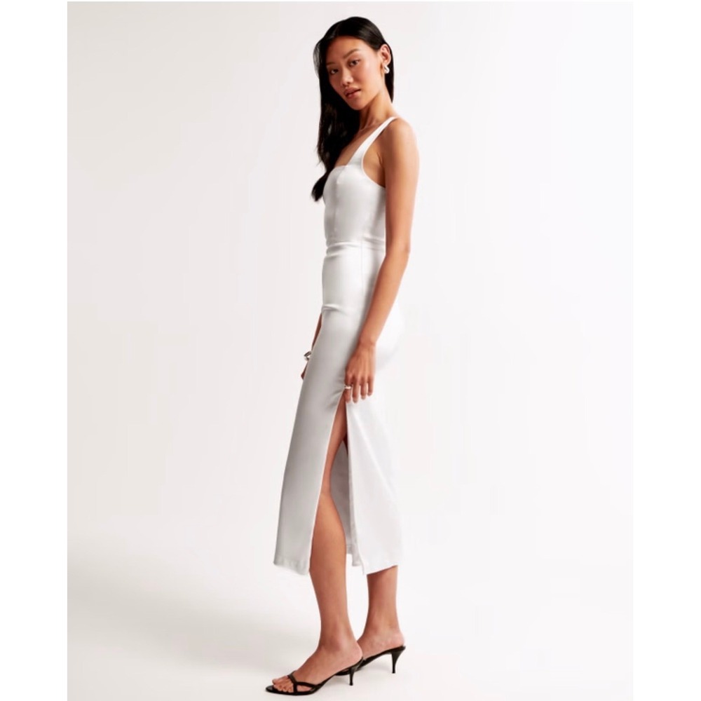 Abercrombie‎ & Fitch Women's Sculpting Stretch Satin Midi Dress Sz M NWT - Picture 3 of 10